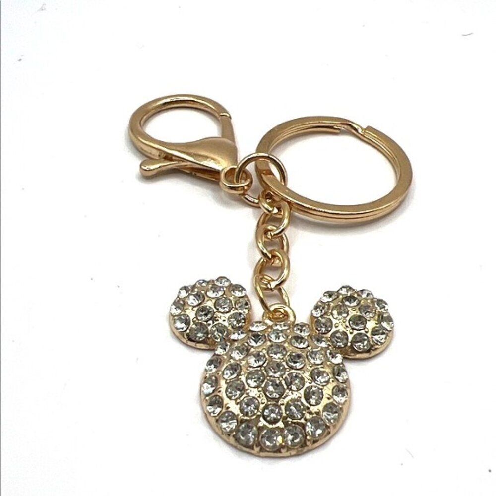 Gold Mickey Mouse Purse Charm Keychain with Rhinestones